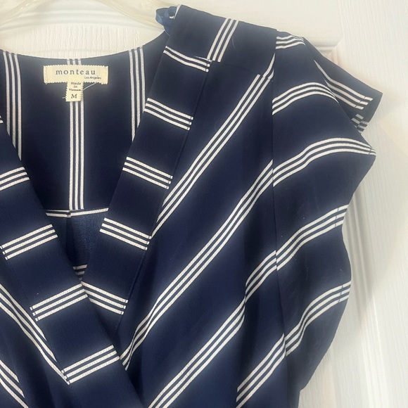 Monteau Striped Navy Dress Size Medium - Picture 8 of 9